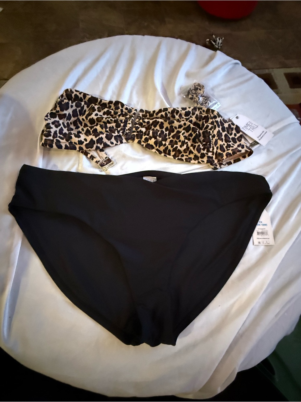 Time and Tru Bandeau Bikini Top and Black Swim Bottoms - NWT-XXL
